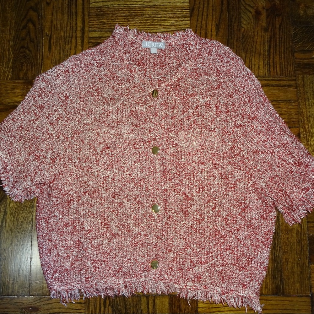 J. Crew Red Tweed Short Sleeve Top
